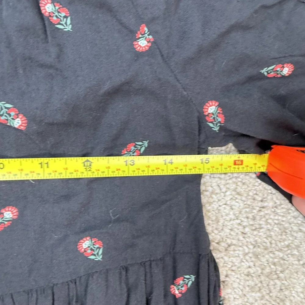 Old Navy Dress Girls XL 14-16 Black Floral Midi Puff Sleeve Ruffle Hem Casual